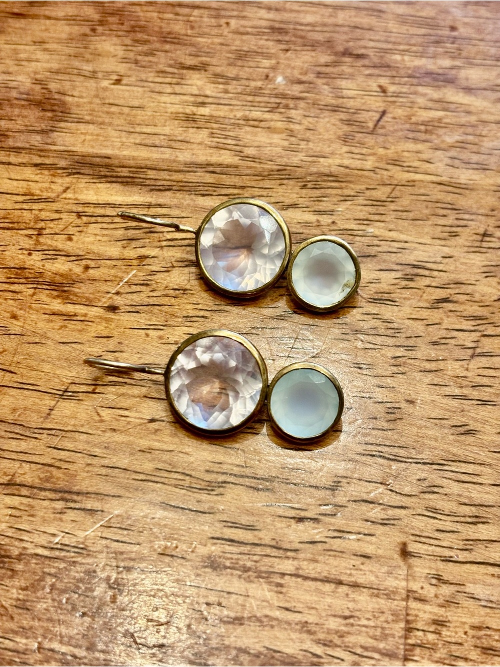 Sterling silver gold plated Double-Drop Earrings with quartz and and moonstone